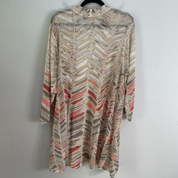 Nic+Zoe Plus 2X Boho Chevron Knit Linen Blend Open Cardigan Earth Tones - Picture 11 of 11